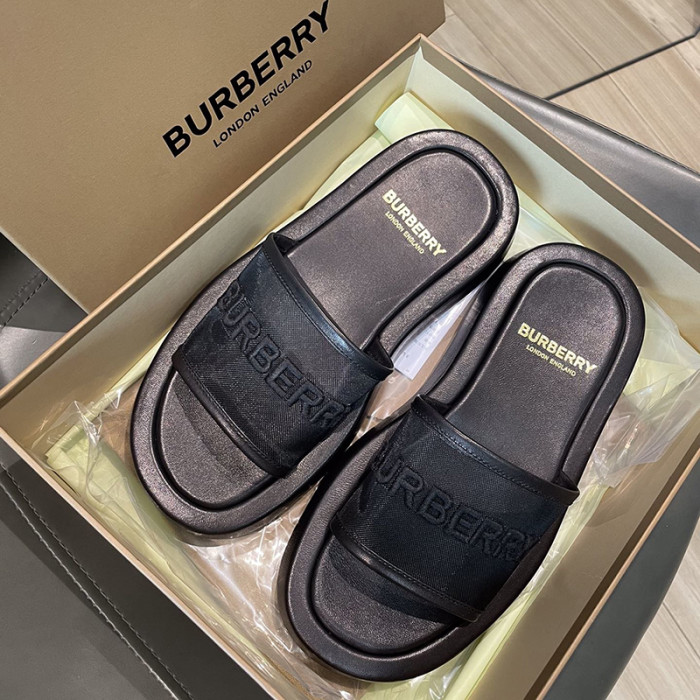 Burberry Womens Shoes Embroidered Logo Mesh and Leather Slides 80392501