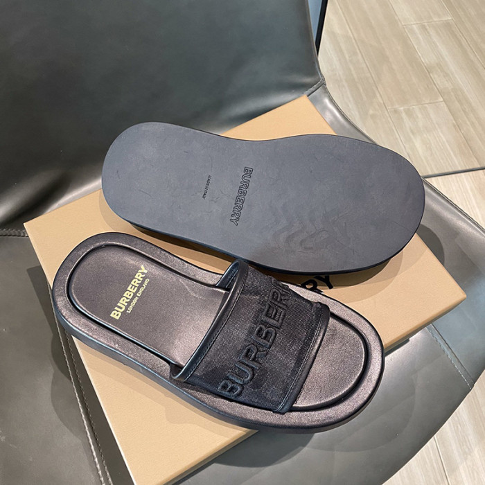 Burberry Womens Shoes Embroidered Logo Mesh and Leather Slides 80392501