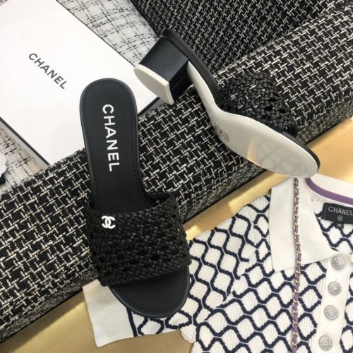 Chanel Womens Shoes Mule Weave Thick Heel Sandals