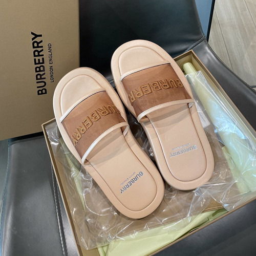 Burberry Womens Shoes Embroidered Logo Mesh and Leather Slides 80406931