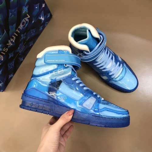 Louis Vuitton Men Shoes Fashion Design Luxury Brand Sports LV Trainer SNEAKER Boots Blue Transparent material with Original Box