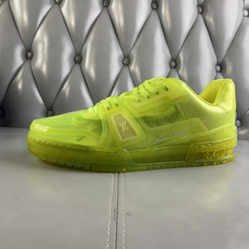 Louis Vuitton Men Shoes Sports Sneakers Luxury Brand LV TRAINER SNEAKER Green Transparent material with Original Box