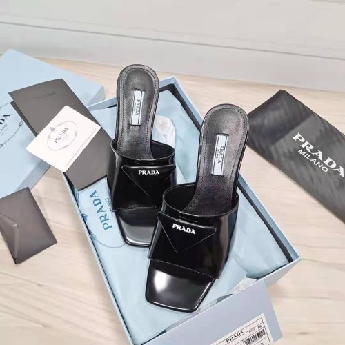 Prada Womens Shoes Brushed Leather Mid-heeled Slides 6.5cm 1XX590_055_F0002_F_065