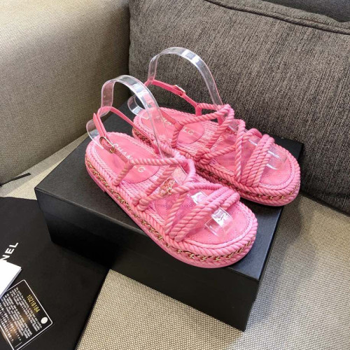 Chanel Womens Shoes Sandals Cord Pink G36925 X56018 NA108