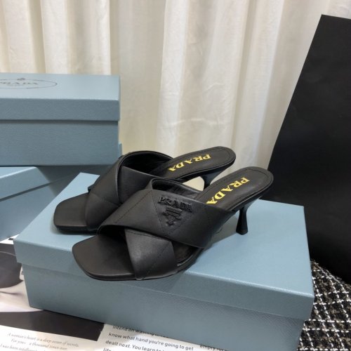 Prada Womens Shoes Leather Mid-heeled Slides 6.5cm