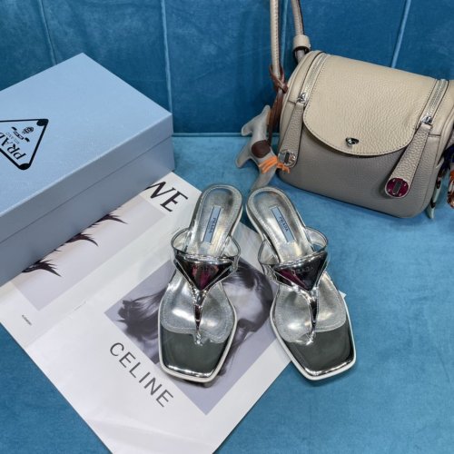 Prada Womens Shoes Brushed Leather High-heeled Thong Sandals