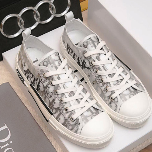 Dior Women Shoes Fashion Sneaker B23 LOW-TOP SNEAKER White And Black Dior Oblique Canvas
