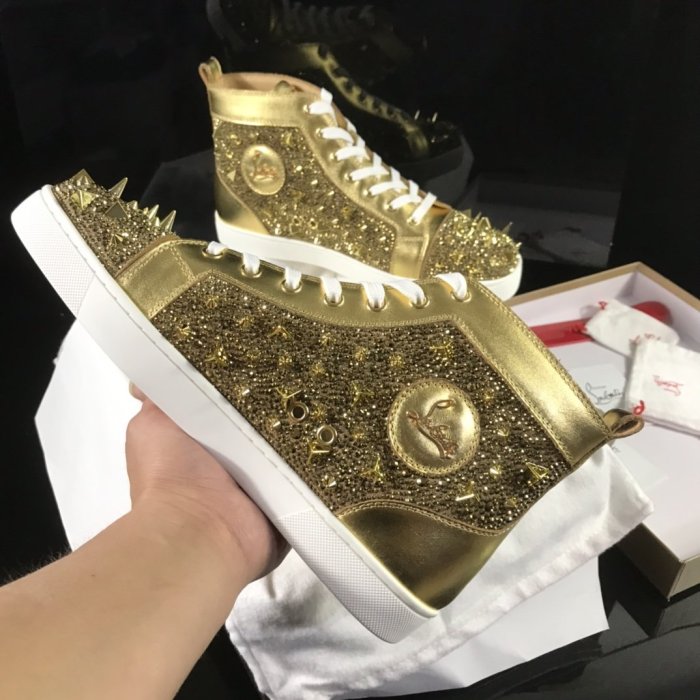 Christian Louboutin Mens Shoes Luxury Brand Red Bottom Design Louis Junior Spikes Flat with Original Box CL sneakers