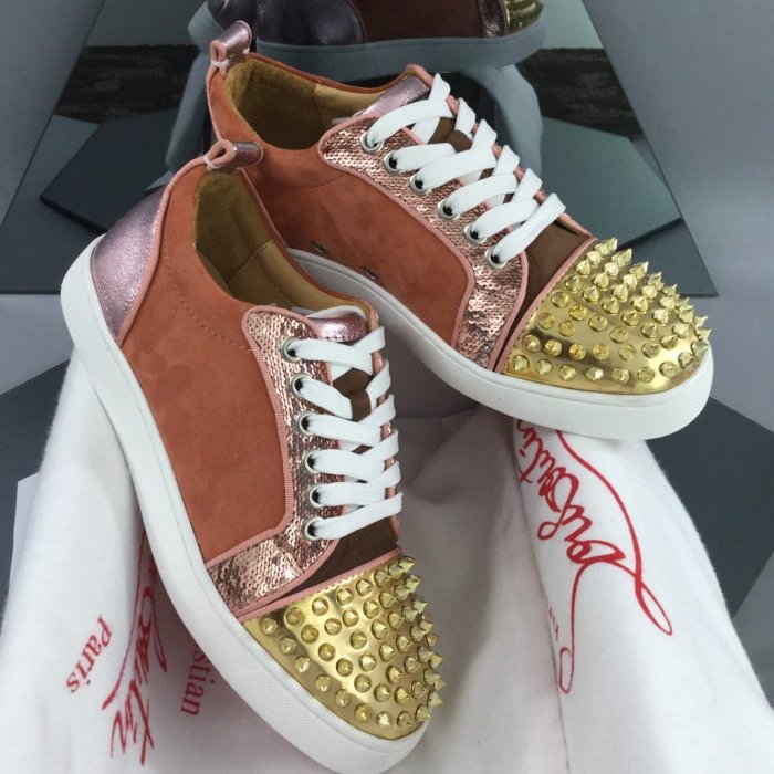 Christian Louboutin Mens Shoes Luxury Brand Red Bottom Design Louis Junior Spikes Flat with Original Box CL sneakers