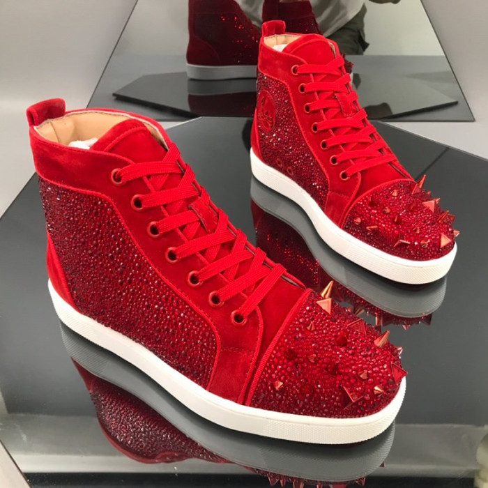 Christian Louboutin Mens Shoes Luxury Brand Red Bottom Design Louis Junior Spikes Flat with Original Box CL sneakers