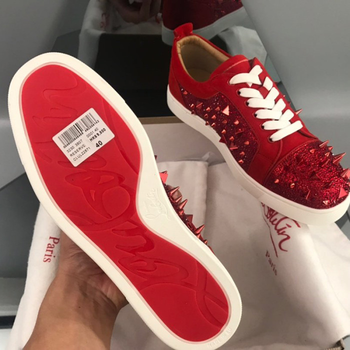 Christian Louboutin Mens Shoes Luxury Brand Red Bottom Design Louis Junior Spikes Flat with Original Box CL sneakers