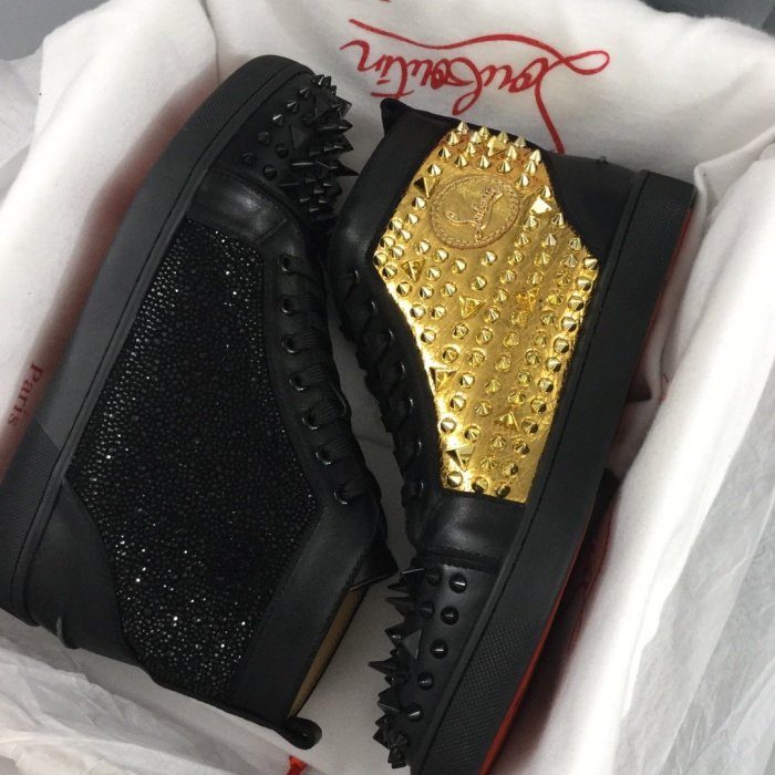 Christian Louboutin Mens Shoes Luxury Brand Red Bottom Design Louis Junior Spikes Flat with Original Box CL sneakers