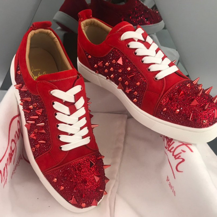 Christian Louboutin Mens Shoes Luxury Brand Red Bottom Design Louis Junior Spikes Flat with Original Box CL sneakers