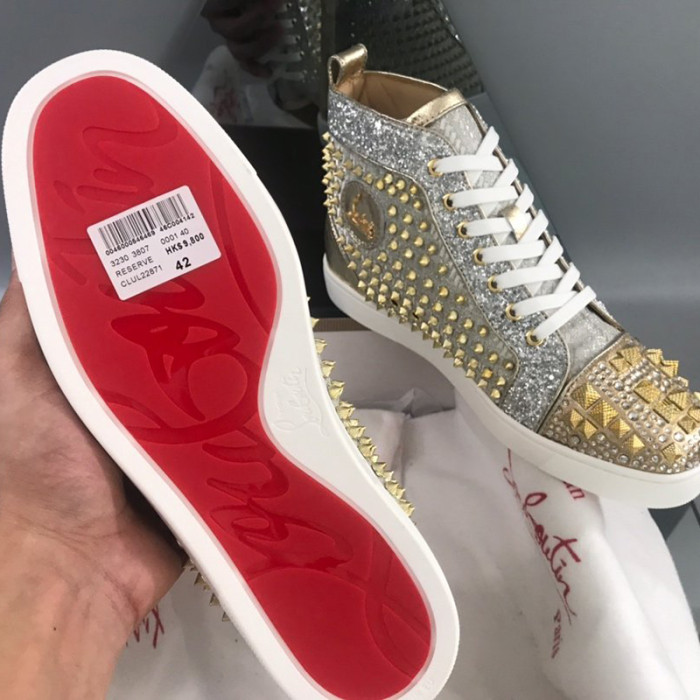 Christian Louboutin Mens Shoes Luxury Brand Red Bottom Design Louis Junior Spikes Flat with Original Box CL sneakers