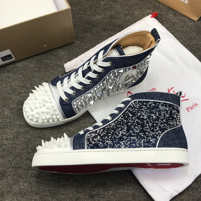 Christian Louboutin Mens Shoes Luxury Brand Red Bottom Design Louis Junior Spikes Flat with Original Box CL sneakers