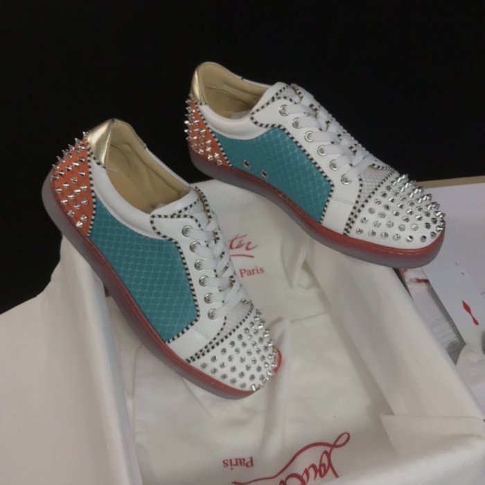 Christian Louboutin Mens Shoes Luxury Brand Red Bottom Design Louis Junior Spikes Flat with Original Box CL sneakers