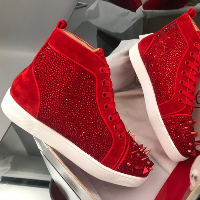 Christian Louboutin Mens Shoes Luxury Brand Red Bottom Design Louis Junior Spikes Flat with Original Box CL sneakers