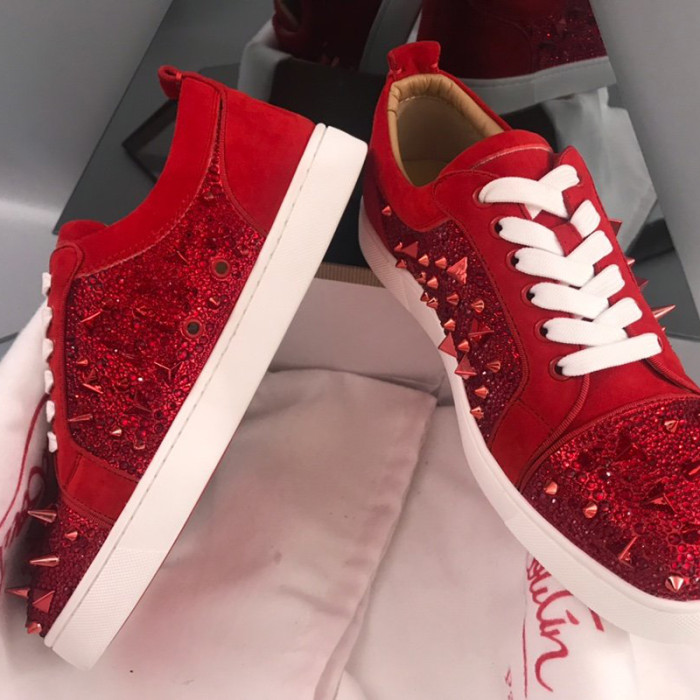 Christian Louboutin Mens Shoes Luxury Brand Red Bottom Design Louis Junior Spikes Flat with Original Box CL sneakers