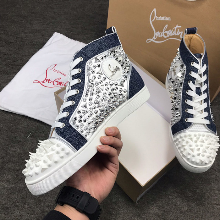 Christian Louboutin Mens Shoes Luxury Brand Red Bottom Design Louis Junior Spikes Flat with Original Box CL sneakers