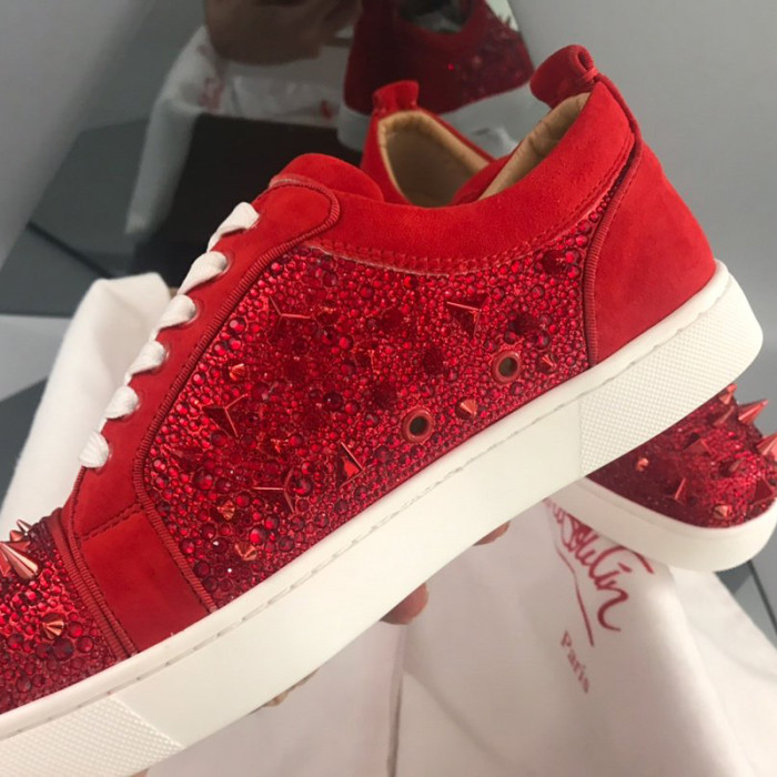Christian Louboutin Mens Shoes Luxury Brand Red Bottom Design Louis Junior Spikes Flat with Original Box CL sneakers