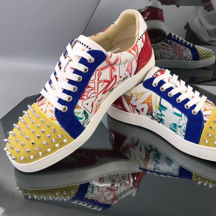 Christian Louboutin Mens Shoes Luxury Brand Red Bottom Design Louis Junior Spikes Flat with Original Box CL sneakers