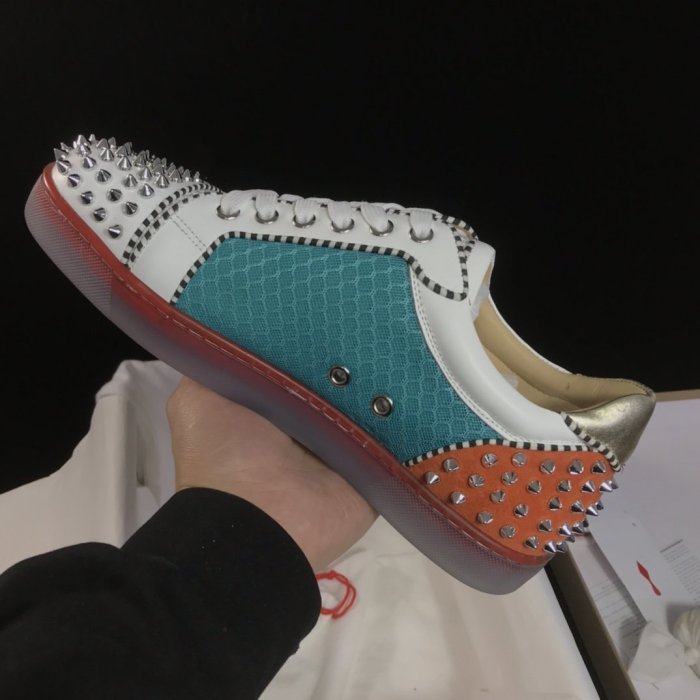 Christian Louboutin Mens Shoes Luxury Brand Red Bottom Design Louis Junior Spikes Flat with Original Box CL sneakers