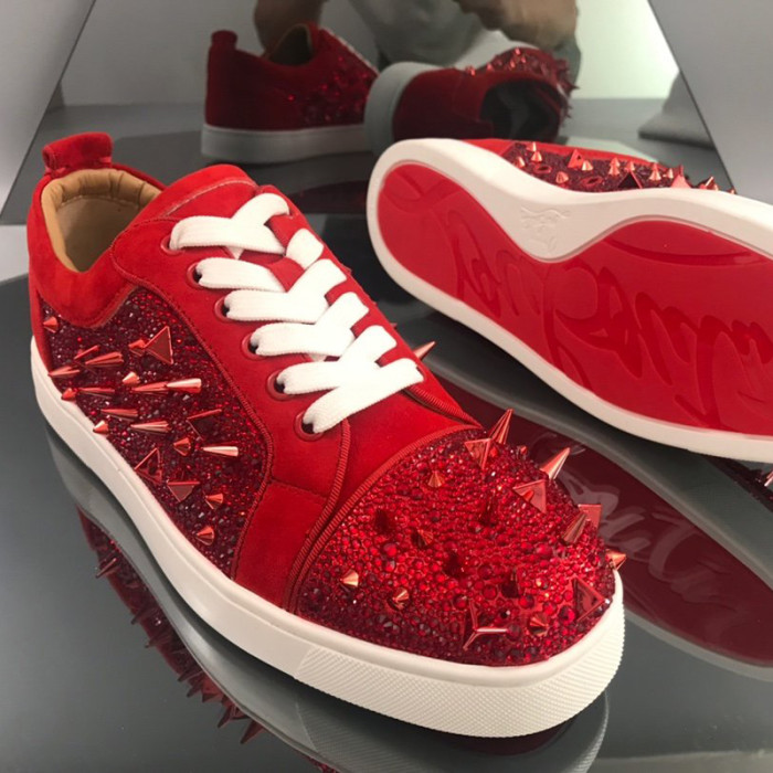 Christian Louboutin Mens Shoes Luxury Brand Red Bottom Design Louis Junior Spikes Flat with Original Box CL sneakers