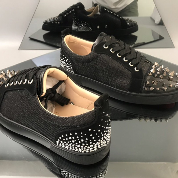 Christian Louboutin Mens Shoes Luxury Brand Red Bottom Design Louis Junior Spikes Flat with Original Box CL sneakers