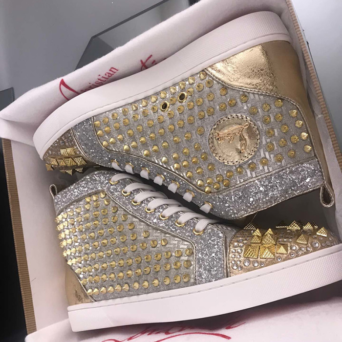 Christian Louboutin Mens Shoes Luxury Brand Red Bottom Design Louis Junior Spikes Flat with Original Box CL sneakers