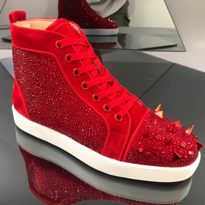 Christian Louboutin Mens Shoes Luxury Brand Red Bottom Design Louis Junior Spikes Flat with Original Box CL sneakers