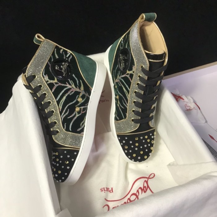 Christian Louboutin Mens Shoes Luxury Brand Red Bottom Design Louis Junior Spikes Flat with Original Box CL sneakers
