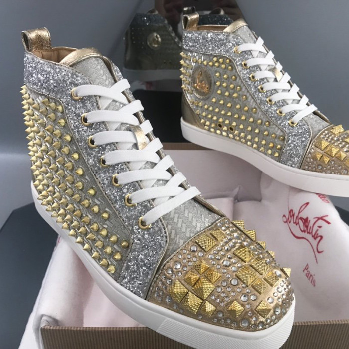 Christian Louboutin Mens Shoes Luxury Brand Red Bottom Design Louis Junior Spikes Flat with Original Box CL sneakers