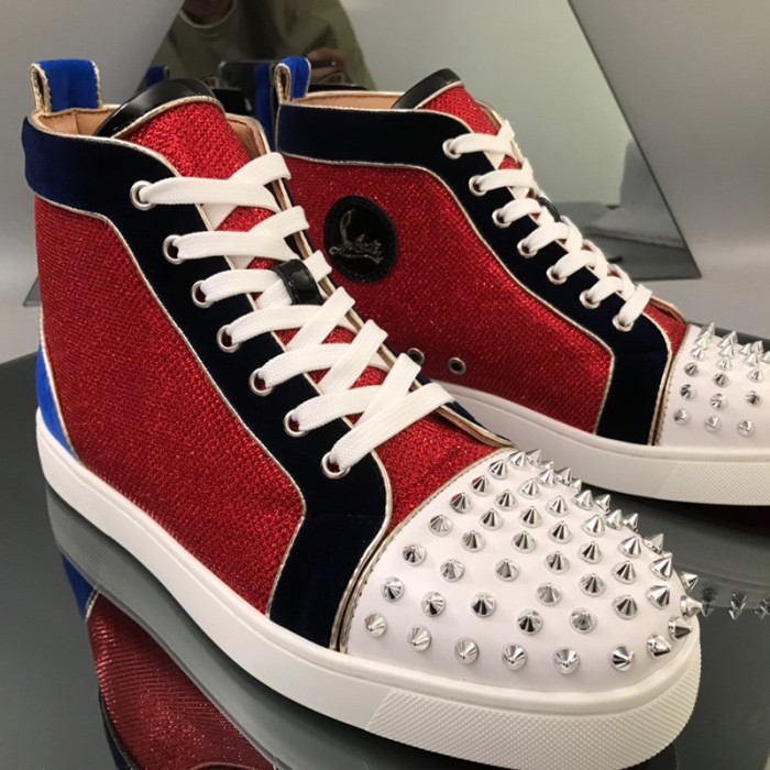 Christian Louboutin Mens Shoes Luxury Brand Red Bottom Design Louis Junior Spikes Flat with Original Box CL sneakers