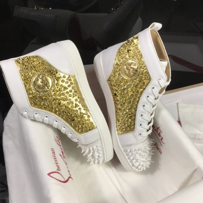 Christian Louboutin Mens Shoes Luxury Brand Red Bottom Design Louis Junior Spikes Flat with Original Box CL sneakers