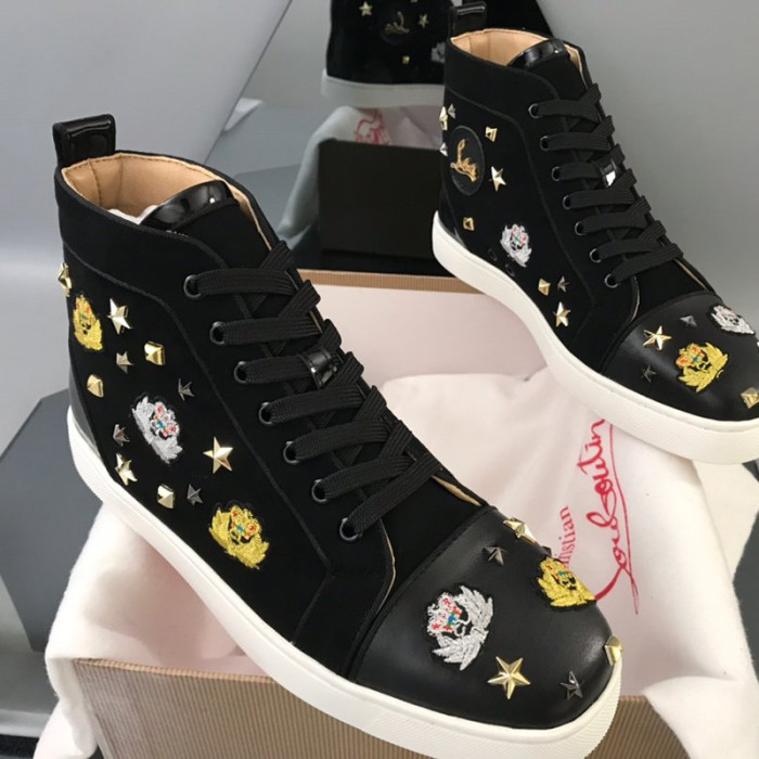 Christian Louboutin Mens Shoes Luxury Brand Red Bottom Design Louis Junior Spikes Flat with Original Box CL sneakers