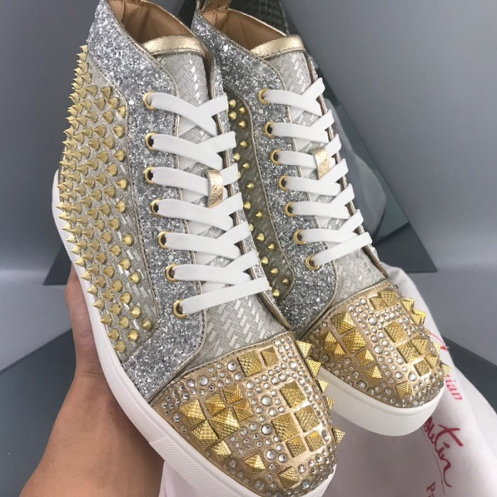 Christian Louboutin Mens Shoes Luxury Brand Red Bottom Design Louis Junior Spikes Flat with Original Box CL sneakers