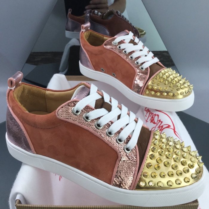 Christian Louboutin Mens Shoes Luxury Brand Red Bottom Design Louis Junior Spikes Flat with Original Box CL sneakers