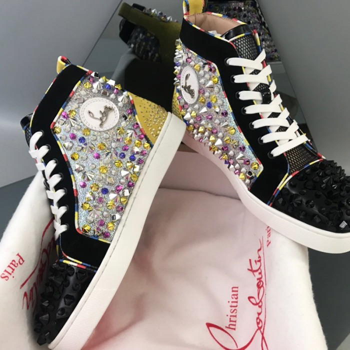 Christian Louboutin Mens Shoes Luxury Brand Red Bottom Design Louis Junior Spikes Flat with Original Box CL sneakers