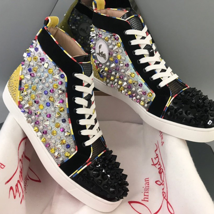 Christian Louboutin Mens Shoes Luxury Brand Red Bottom Design Louis Junior Spikes Flat with Original Box CL sneakers