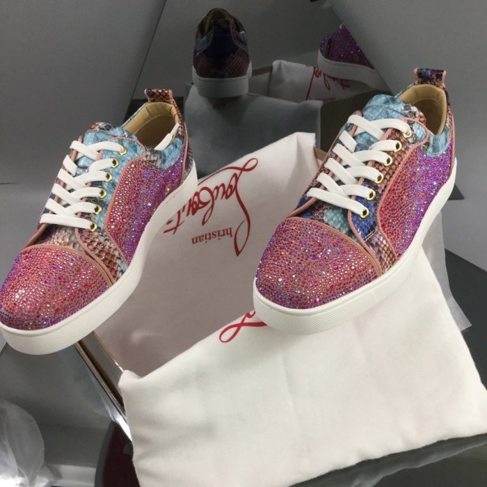 Christian Louboutin Mens Shoes Luxury Brand Red Bottom Design Louis Junior Spikes Flat with Original Box CL sneakers