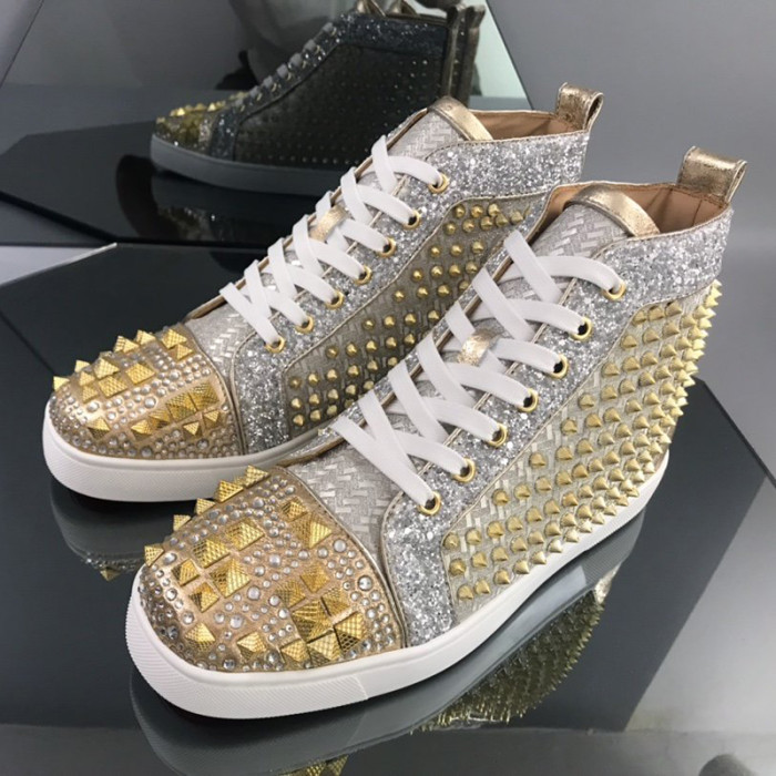 Christian Louboutin Mens Shoes Luxury Brand Red Bottom Design Louis Junior Spikes Flat with Original Box CL sneakers