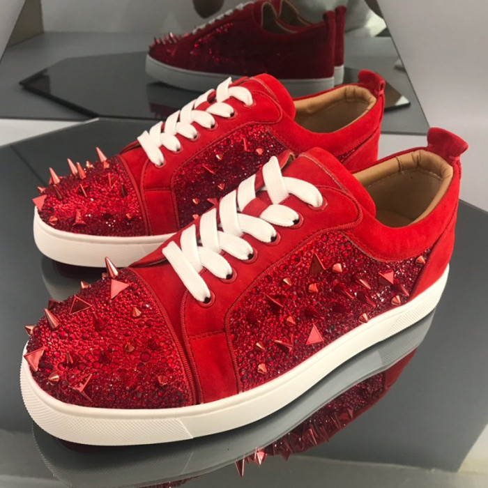 Christian Louboutin Mens Shoes Luxury Brand Red Bottom Design Louis Junior Spikes Flat with Original Box CL sneakers
