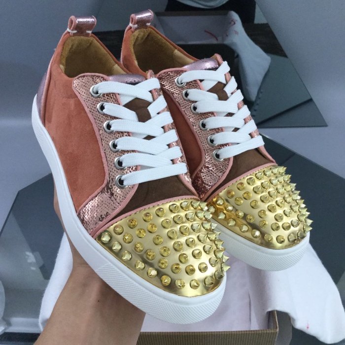 Christian Louboutin Mens Shoes Luxury Brand Red Bottom Design Louis Junior Spikes Flat with Original Box CL sneakers