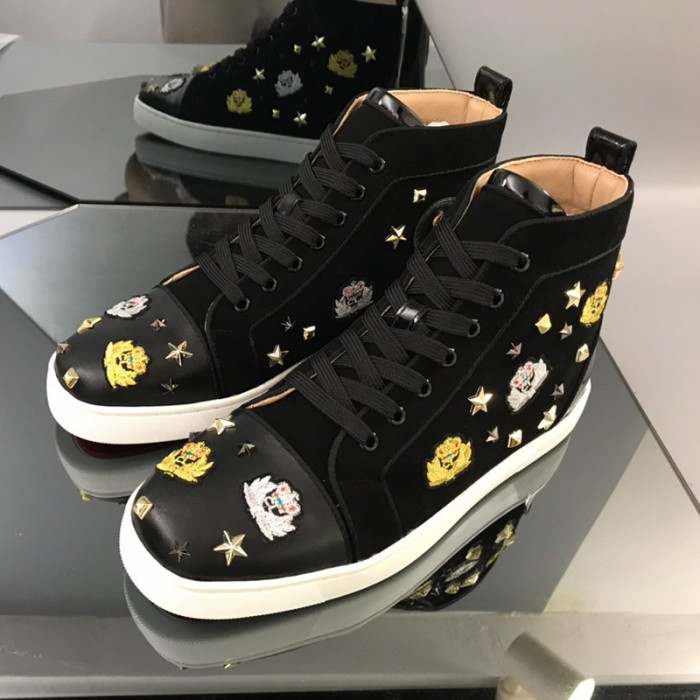 Christian Louboutin Mens Shoes Luxury Brand Red Bottom Design Louis Junior Spikes Flat with Original Box CL sneakers