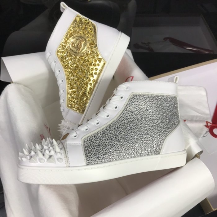Christian Louboutin Mens Shoes Luxury Brand Red Bottom Design Louis Junior Spikes Flat with Original Box CL sneakers