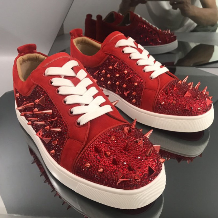 Christian Louboutin Mens Shoes Luxury Brand Red Bottom Design Louis Junior Spikes Flat with Original Box CL sneakers