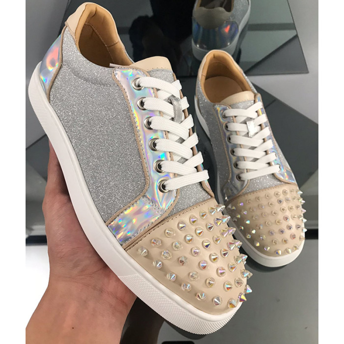 Christian Louboutin Mens Shoes Luxury Brand Red Bottom Design Louis Junior Spikes Flat with Original Box CL sneakers