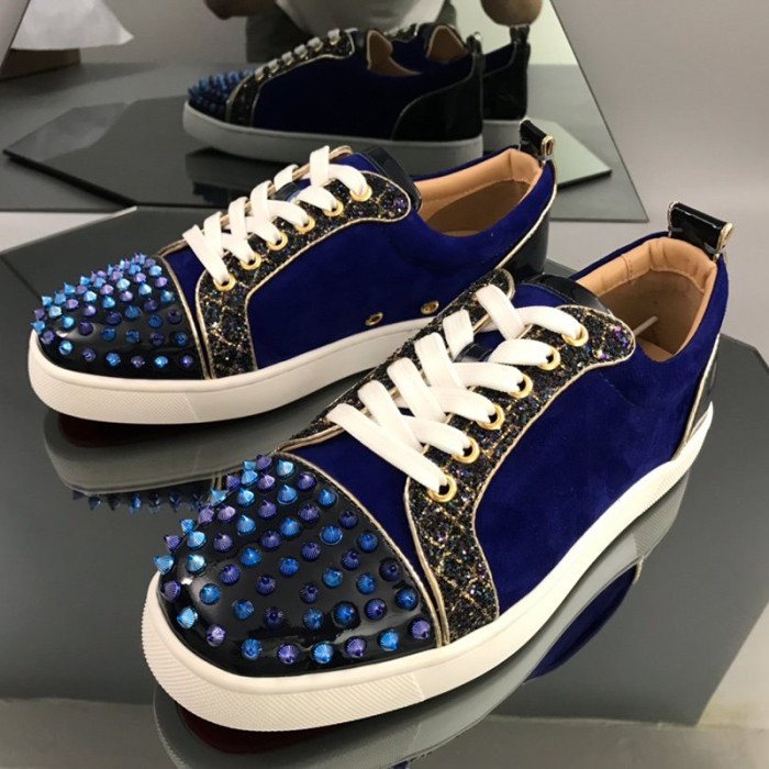 Christian Louboutin Mens Shoes Luxury Brand Red Bottom Design Louis Junior Spikes Flat with Original Box CL sneakers