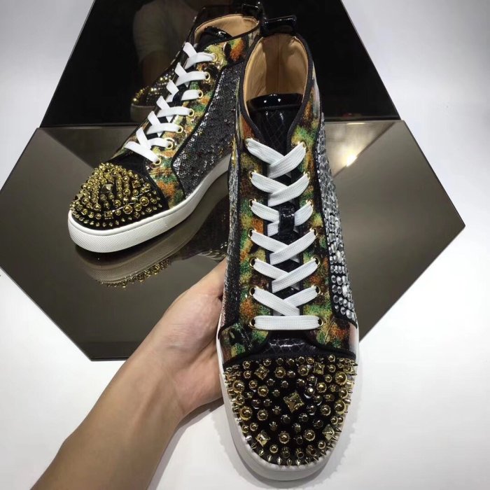 Christian Louboutin Mens Shoes Luxury Brand Red Bottom Design Louis Junior Spikes Flat with Original Box CL sneakers