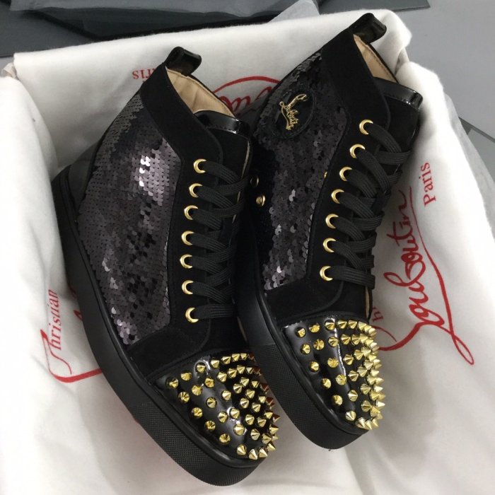 Christian Louboutin Mens Shoes Luxury Brand Red Bottom Design Louis Junior Spikes Flat with Original Box CL sneakers